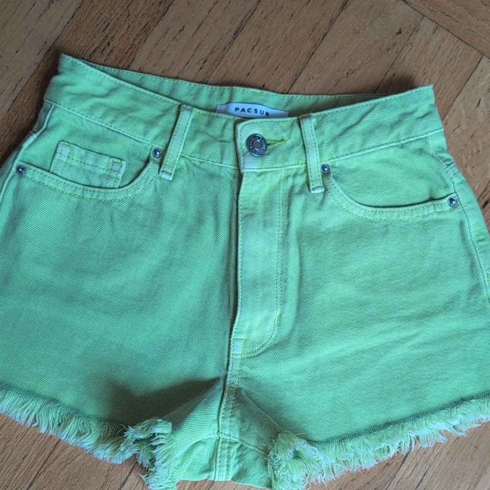 PacSun Green Jean Shorts Distressed Cutoff Style